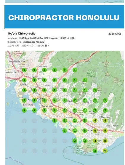 Ho'ola Chiropractic local geo-grid map for 'chiropractor honolulu', September 2026