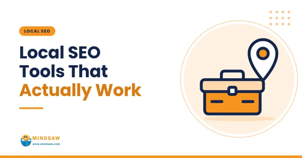 Blog cover: Local SEO tools that actually work, with a toolbox and map pin icon