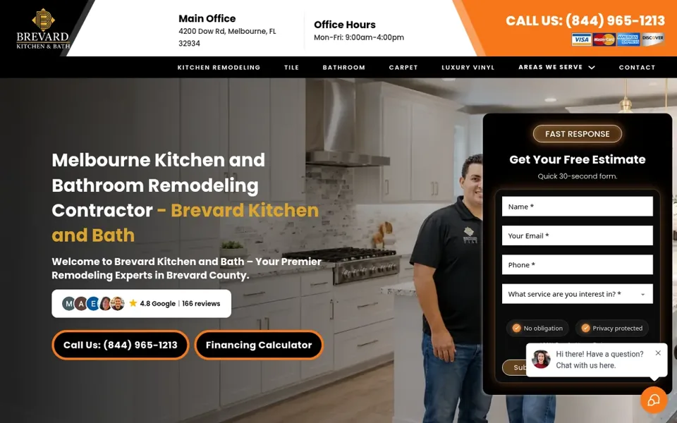 Homepage of the Brevard Kitchen and Bath website, designed by Mindsaw