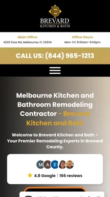 Mobile homepage of the Brevard Kitchen and Bath website, designed by Mindsaw