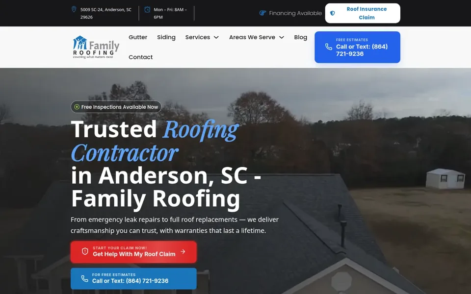Homepage of the Family Roofing website, designed by Mindsaw