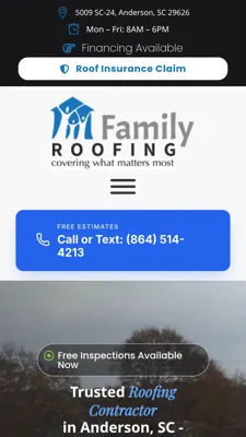 Mobile homepage of the Family Roofing website, designed by Mindsaw
