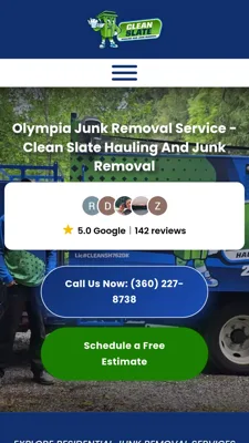 Mobile homepage of the Clean Slate Junk Removal website, designed by Mindsaw