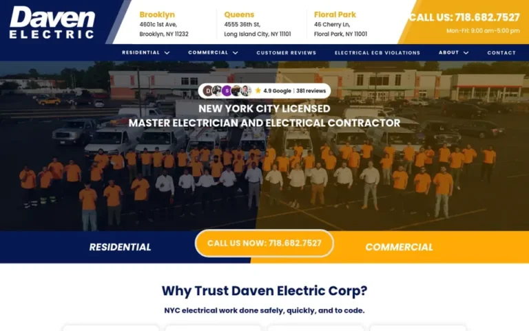 Homepage of the Daven Electric website, designed by Mindsaw