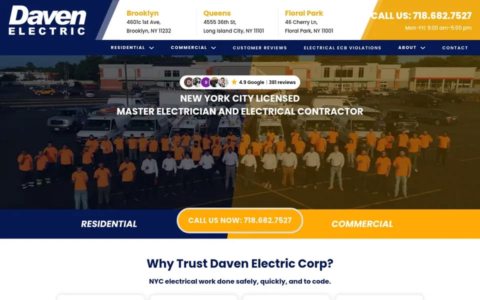 Homepage of the Daven Electric website, designed by Mindsaw