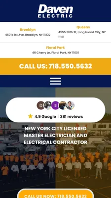 Mobile homepage of the Daven Electric website, designed by Mindsaw