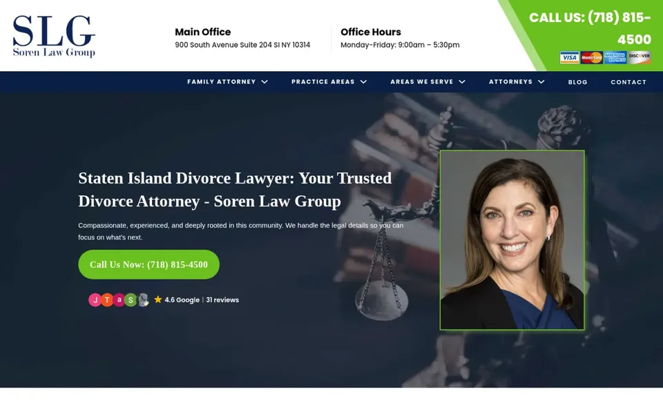 Homepage of the Soren Law Group website, designed by Mindsaw