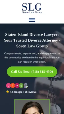 Mobile homepage of the Soren Law Group website, designed by Mindsaw