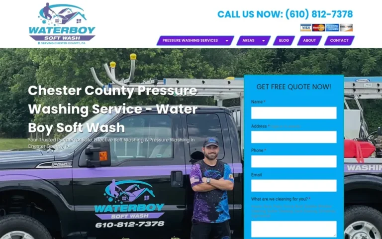 Homepage of the Water Boy Soft Wash website, designed by Mindsaw