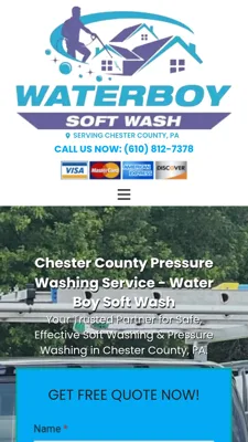 Mobile homepage of the Water Boy Soft Wash website, designed by Mindsaw